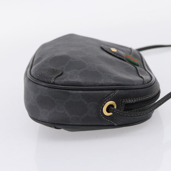 GUCCI GG Supreme Web Sherry Line Bag PVC Black Gold 156 02 066 Auth 205045