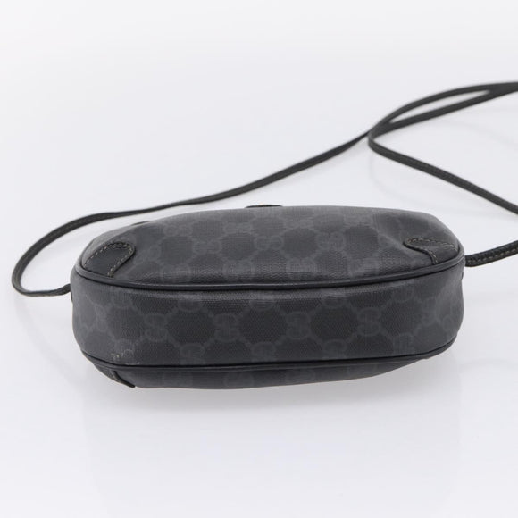 GUCCI GG Supreme Web Sherry Line Bag PVC Black Gold 156 02 066 Auth 205045
