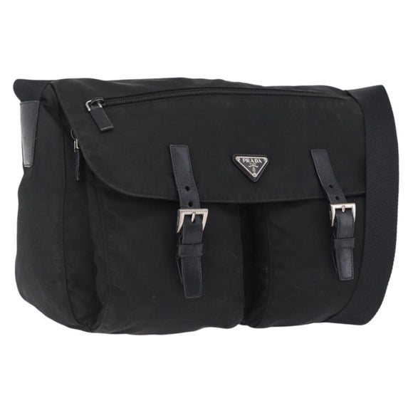 PRADA Shoulder Bag Nylon Black Silver Auth 205048