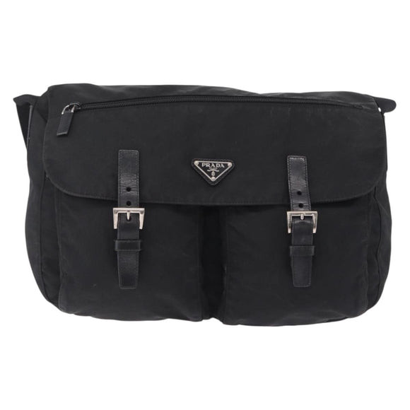 PRADA Shoulder Bag Nylon Black Silver Auth 205048