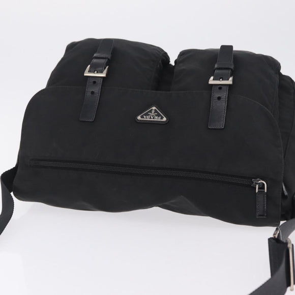 PRADA Shoulder Bag Nylon Black Silver Auth 205048