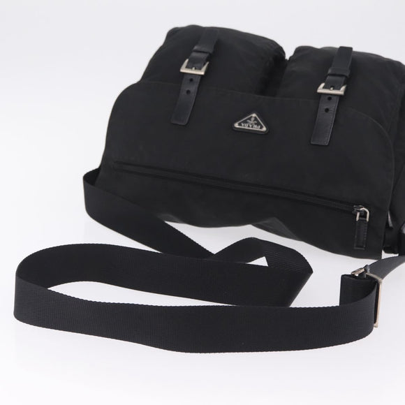 PRADA Shoulder Bag Nylon Black Silver Auth 205048