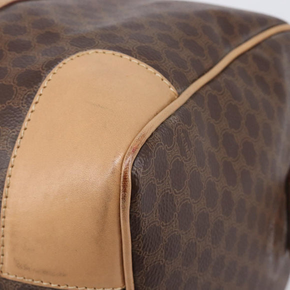 CELINE Macadam Canvas Boston Bag PVC Leather Brown Gold Auth 205050V