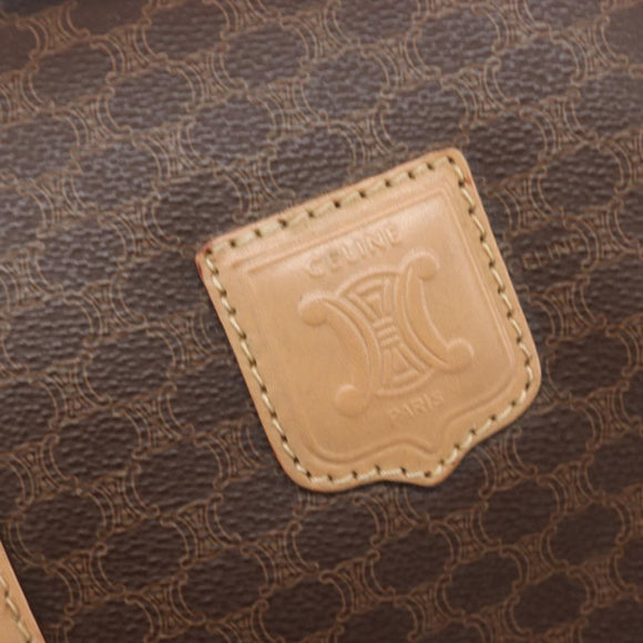 CELINE Macadam Canvas Boston Bag PVC Leather Brown Gold Auth 205050V