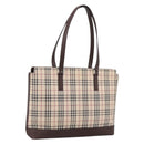 BURBERRY Nova Check Tote Bag Canvas Beige Silver Auth 205051-1