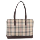 BURBERRY Nova Check Tote Bag Canvas Beige Silver Auth 205051-13