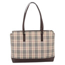 BURBERRY Nova Check Tote Bag Canvas Beige Silver Auth 205051-2