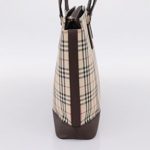 BURBERRY Nova Check Tote Bag Canvas Beige Silver Auth 205051
