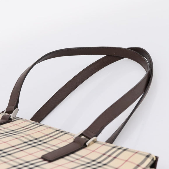 BURBERRY Nova Check Tote Bag Canvas Beige Silver Auth 205051
