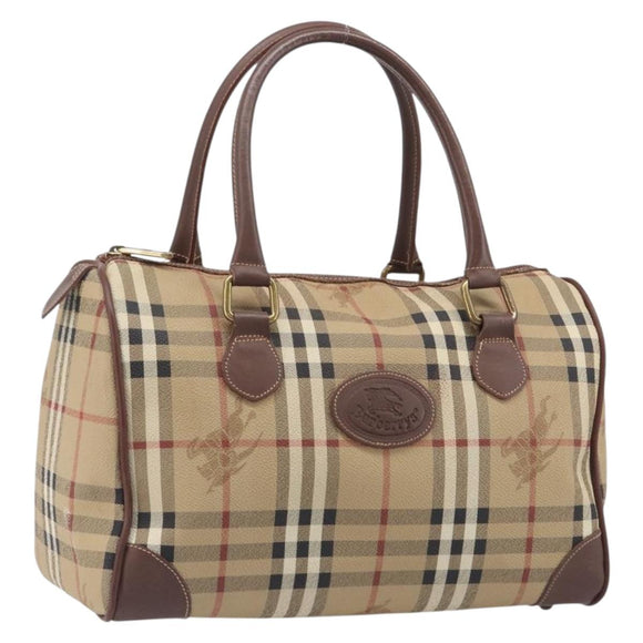 Burberrys Nova Check Hand Bag PVC Beige Gold Auth 205054