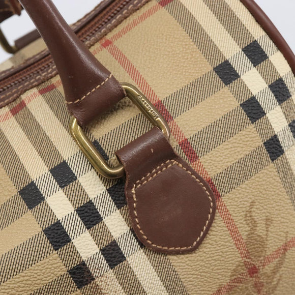 Burberrys Nova Check Hand Bag PVC Beige Gold Auth 205054
