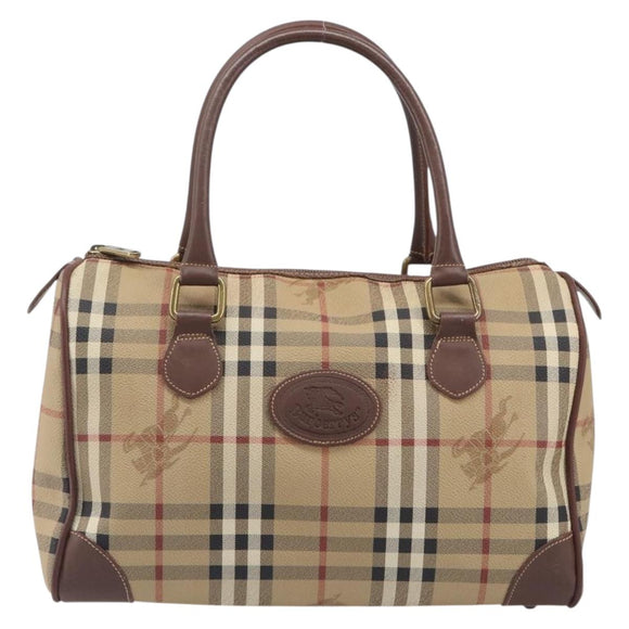 Burberrys Nova Check Hand Bag PVC Beige Gold Auth 205054