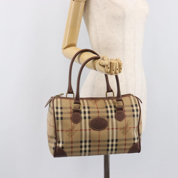 Burberrys Nova Check Hand Bag PVC Beige Gold Auth 205054