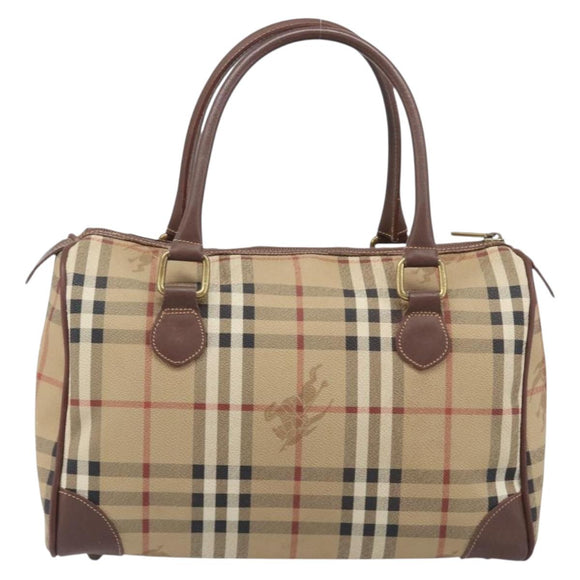 Burberrys Nova Check Hand Bag PVC Beige Gold Auth 205054