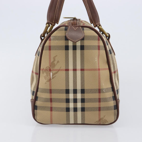 Burberrys Nova Check Hand Bag PVC Beige Gold Auth 205054