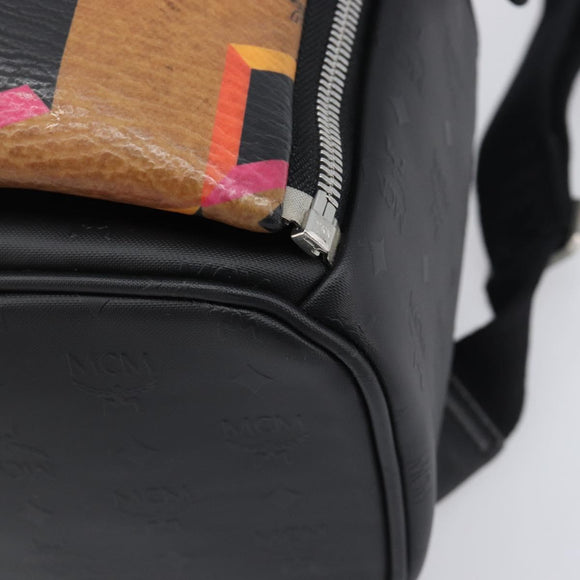 MCM Vicetos Logogram Backpack PVC Black Silver Auth 205055