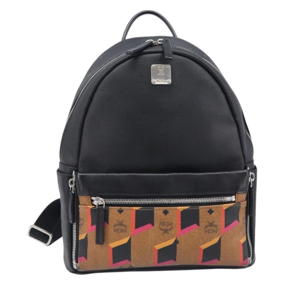 MCM Vicetos Logogram Backpack PVC Black Silver Auth 205055