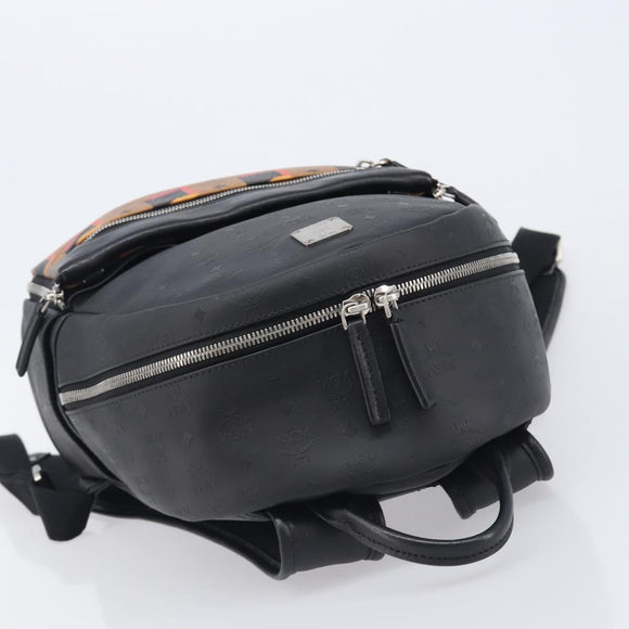 MCM Vicetos Logogram Backpack PVC Black Silver Auth 205055
