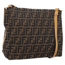 FENDI Zucca Canvas Shoulder Bag Brown Black Auth 205062-1