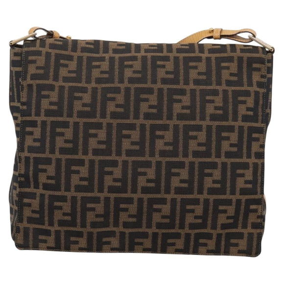 FENDI Zucca Canvas Shoulder Bag Brown Black Auth 205062