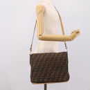 FENDI Zucca Canvas Shoulder Bag Brown Black Auth 205062-22