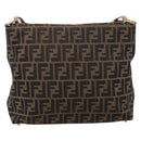 FENDI Zucca Canvas Shoulder Bag Brown Black Auth 205062-2