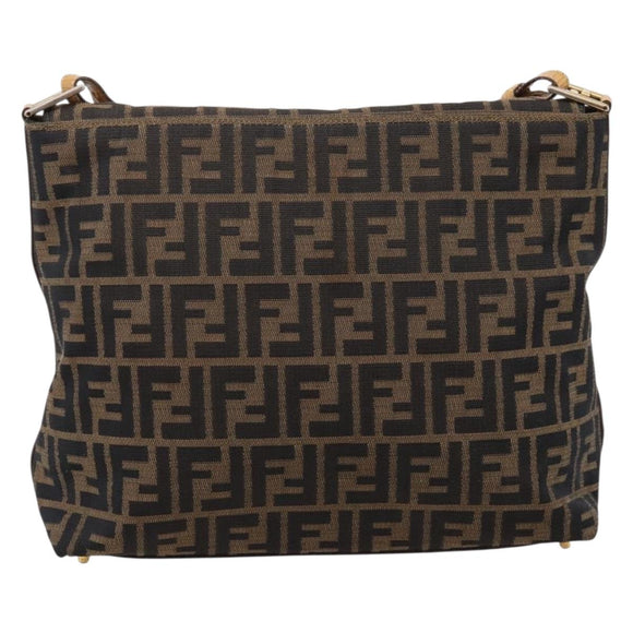 FENDI Zucca Canvas Shoulder Bag Brown Black Auth 205062