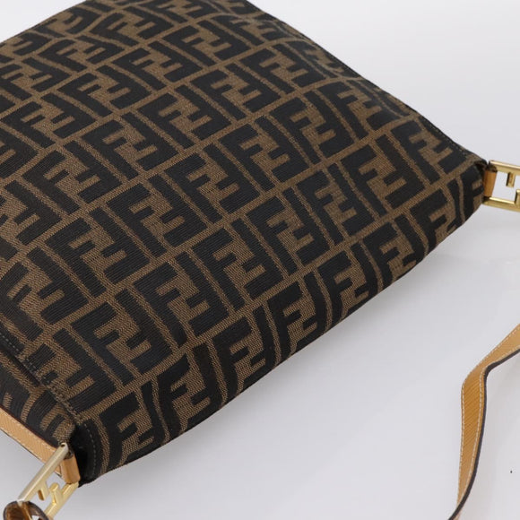 FENDI Zucca Canvas Shoulder Bag Brown Black Auth 205062