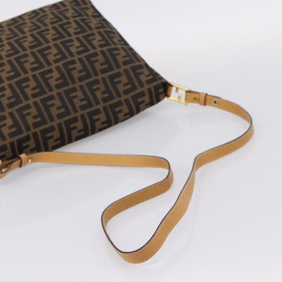FENDI Zucca Canvas Shoulder Bag Brown Black Auth 205062