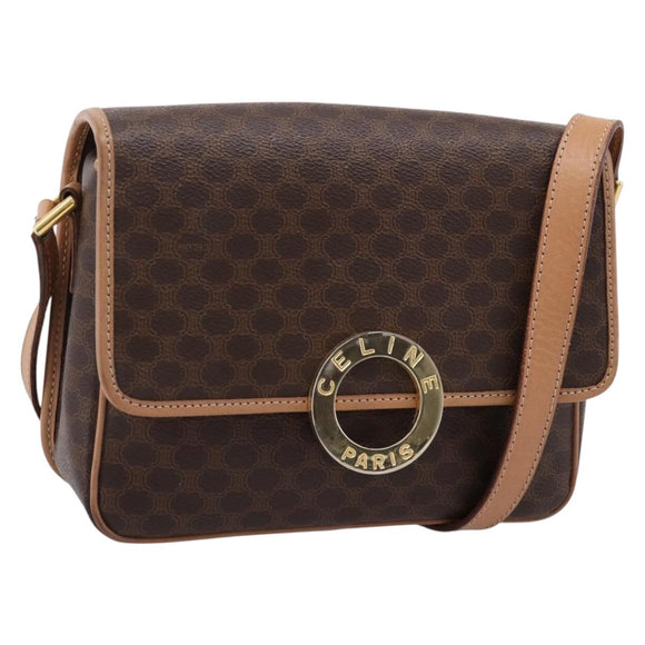 CELINE Macadam Canvas Shoulder Bag PVC Leather Brown Gold Auth 205063V