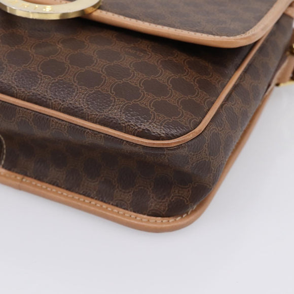 CELINE Macadam Canvas Shoulder Bag PVC Leather Brown Gold Auth 205063V
