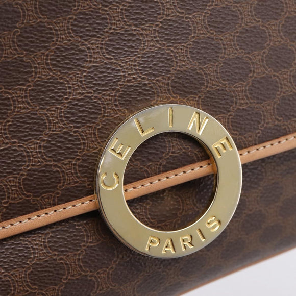 CELINE Macadam Canvas Shoulder Bag PVC Leather Brown Gold Auth 205063V