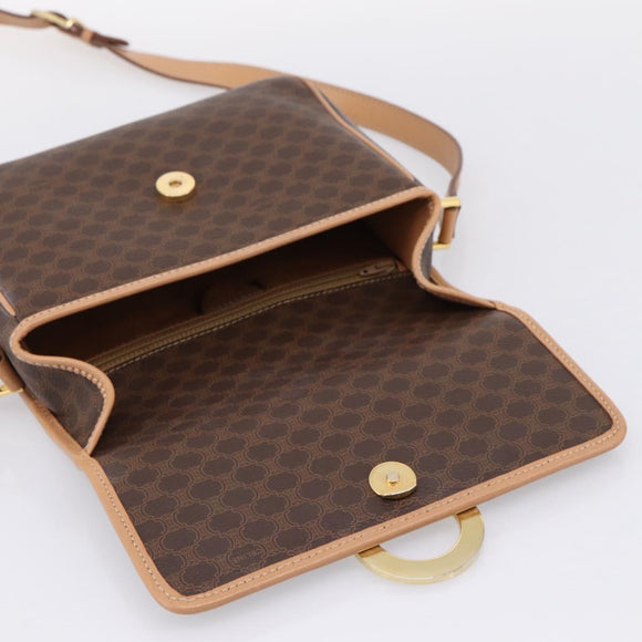 CELINE Macadam Canvas Shoulder Bag PVC Leather Brown Gold Auth 205063V