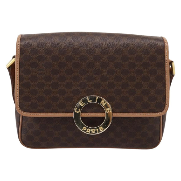 CELINE Macadam Canvas Shoulder Bag PVC Leather Brown Gold Auth 205063V