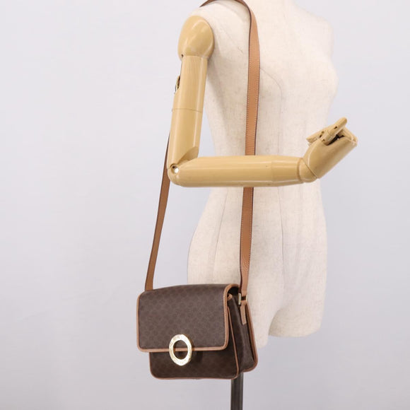 CELINE Macadam Canvas Shoulder Bag PVC Leather Brown Gold Auth 205063V