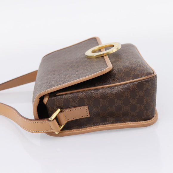 CELINE Macadam Canvas Shoulder Bag PVC Leather Brown Gold Auth 205063V