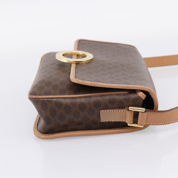 CELINE Macadam Canvas Shoulder Bag PVC Leather Brown Gold Auth 205063V