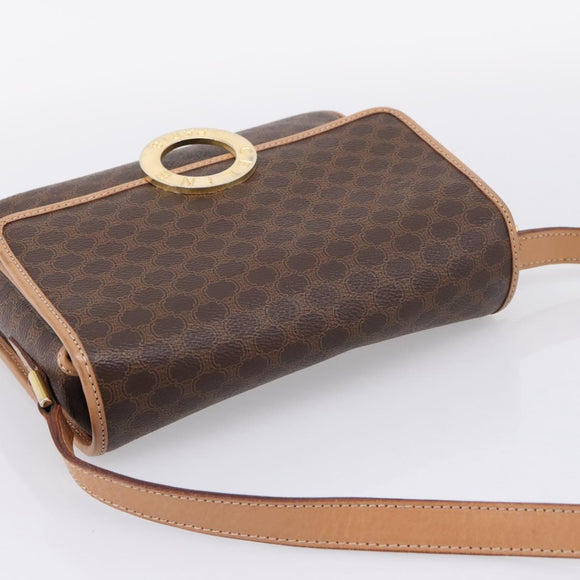 CELINE Macadam Canvas Shoulder Bag PVC Leather Brown Gold Auth 205063V