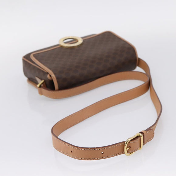 CELINE Macadam Canvas Shoulder Bag PVC Leather Brown Gold Auth 205063V