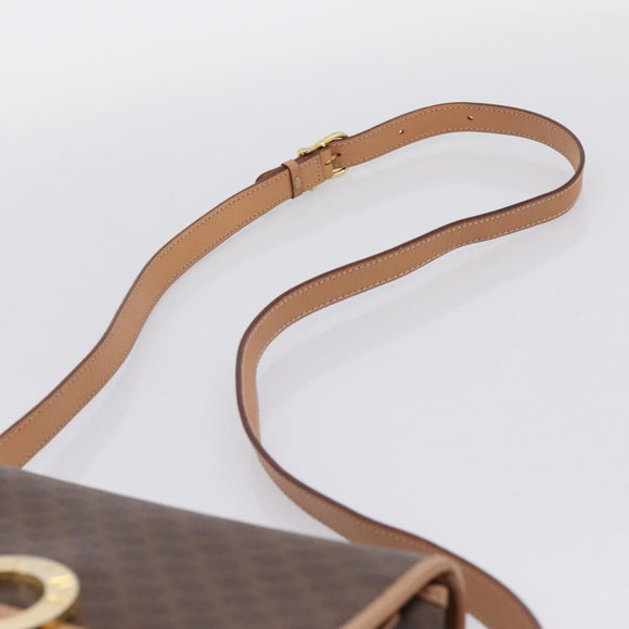 CELINE Macadam Canvas Shoulder Bag PVC Leather Brown Gold Auth 205063V