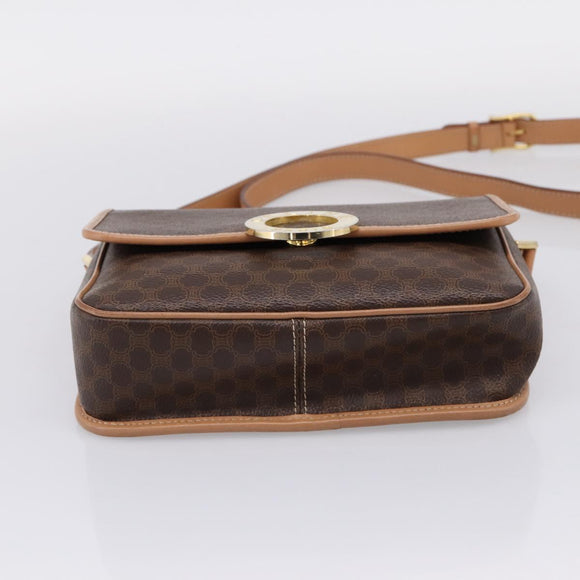 CELINE Macadam Canvas Shoulder Bag PVC Leather Brown Gold Auth 205063V