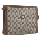 GUCCI GG Plus Supreme Clutch Bag PVC Beige Gold Auth 205064-1