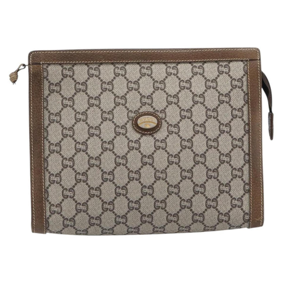 GUCCI GG Plus Supreme Clutch Bag PVC Beige Gold Auth 205064