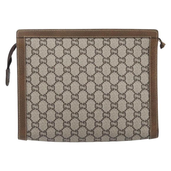 GUCCI GG Plus Supreme Clutch Bag PVC Beige Gold Auth 205064