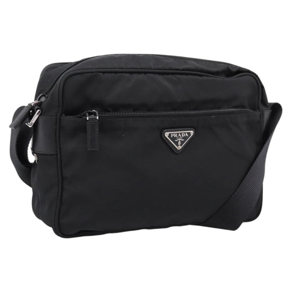 PRADA Shoulder Bag Nylon Black Silver Auth 205066A