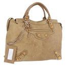 Balenciaga Giant Vero Hand Bag Leather Beige Gold 263244 Auth 205068V-1
