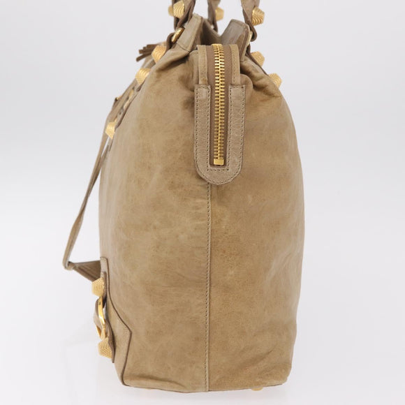 Balenciaga Giant Vero Hand Bag Leather Beige Gold 263244 Auth 205068V