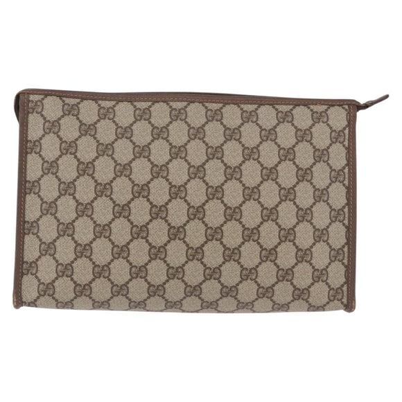 GUCCI GG Supreme Clutch Bag PVC Beige Gold 156 01 051 Auth 205083