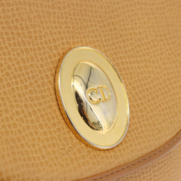 Christian Dior Shoulder Bag Leather Beige Gold Auth 205085