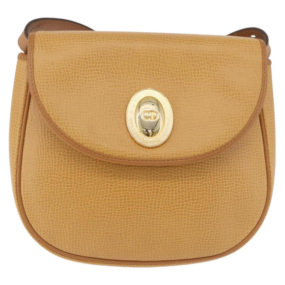 Christian Dior Shoulder Bag Leather Beige Gold Auth 205085